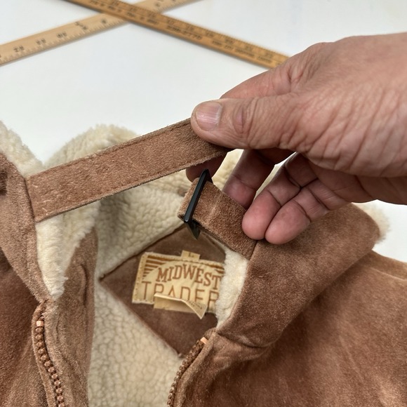 VTG Midwest Traders Leather Suede Bomber Jacket Men Large Sherpa Lined Flight - Picture 4 of 12